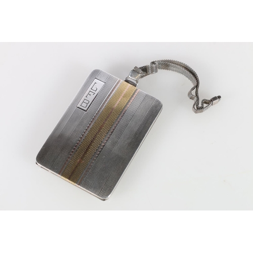 395A - Sterling silver and 14ct gold minaudiere, with carte de visite card clip, two coin holders, a mirror... 