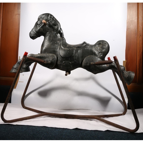 435A - 1950s metal rocking horse, 90cm.