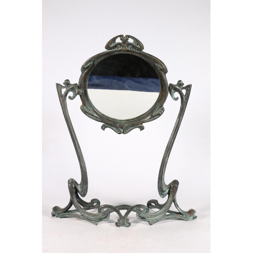 495A - Art Nouveau style Demoiselle a la Balancelle mirror frame after Erte, in silver-plated bronze stand ... 