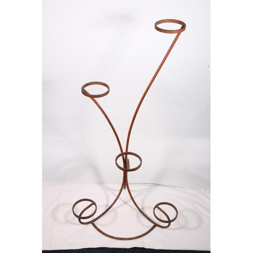 55A - Vintage upright iron florist stand, with five plant inserts, 106cm.