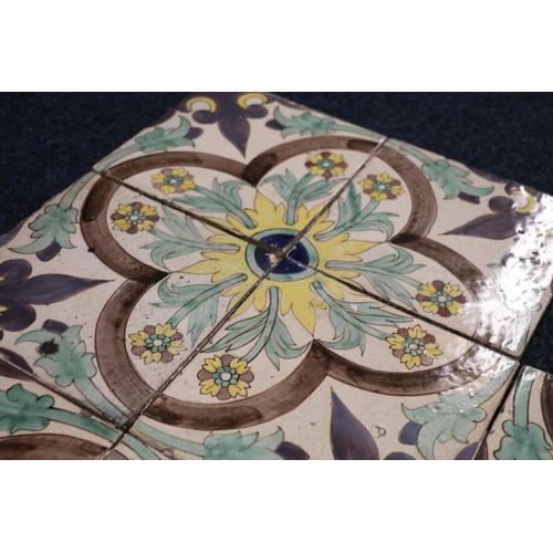 60A - Eight tiles decorated with flowers, within a quatrefoil medallion centre, 'Fabrique Francaise Naples... 