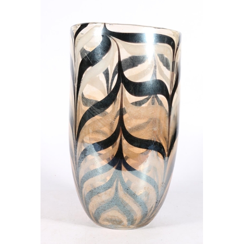 615A - Art Deco white, opaque and black streaked vase, 32cm.