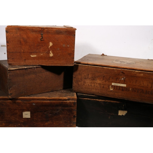 625A - Five late Victorian pitch pine and ebonised boxes, the largest 20 x 50 x 29cm.