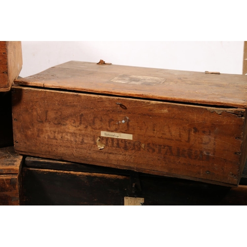 625A - Five late Victorian pitch pine and ebonised boxes, the largest 20 x 50 x 29cm.