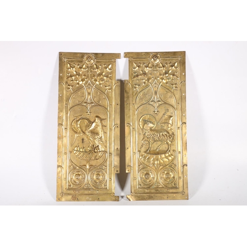 635A - Pair of gilded brass ecclesiastical Arts & Crafts period tabernacle panels, in William Morris st... 