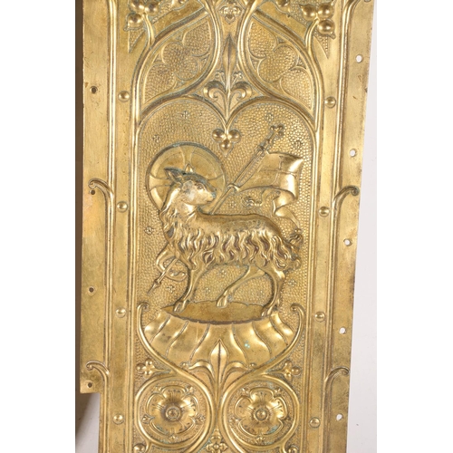 635A - Pair of gilded brass ecclesiastical Arts & Crafts period tabernacle panels, in William Morris st... 