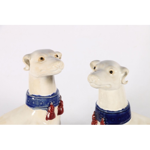 70A - Large pair of late 19th style century pottery whippets, 35cm.