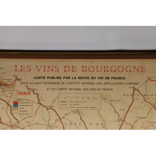 75A - Vintage coloured French wine map, Les Vins de Bourgogne, 81 x 60cm.