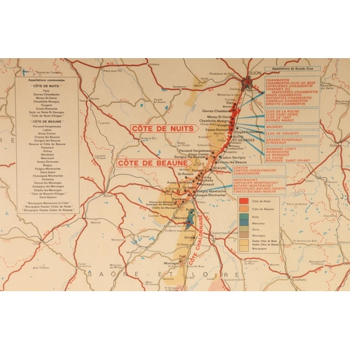 75A - Vintage coloured French wine map, Les Vins de Bourgogne, 81 x 60cm.