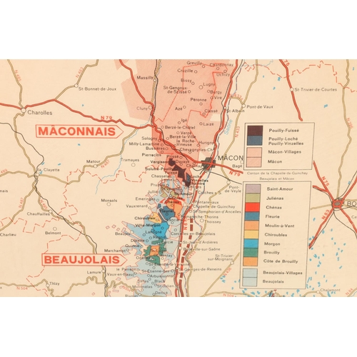 75A - Vintage coloured French wine map, Les Vins de Bourgogne, 81 x 60cm.