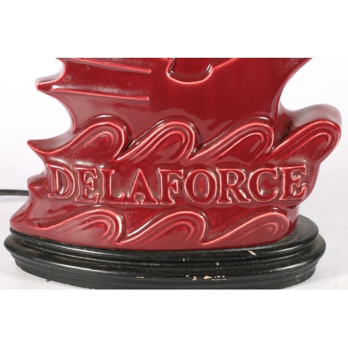 80A - 1920s advertising lamp and original shade for Delaforce Porto with stylised sailing ship, 73cm.