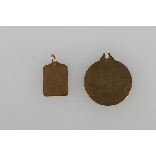 147 - Two Arabic yellow metal pendants with relief scripture, probably from the Quran, stamped to the reve... 