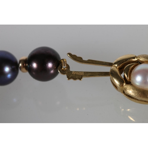 220 - Single strand of Tahitian black and white pearl necklace with 9ct yellow gold clasp.