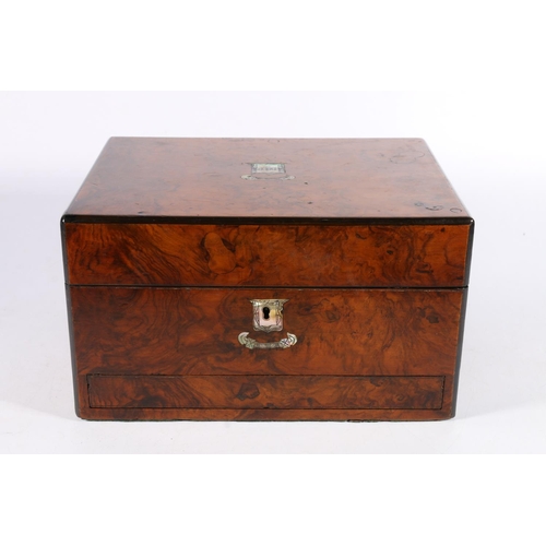 349 - Victorian walnut toilet box, the hinged top opening to reveal a fitted interior with silver plated a... 