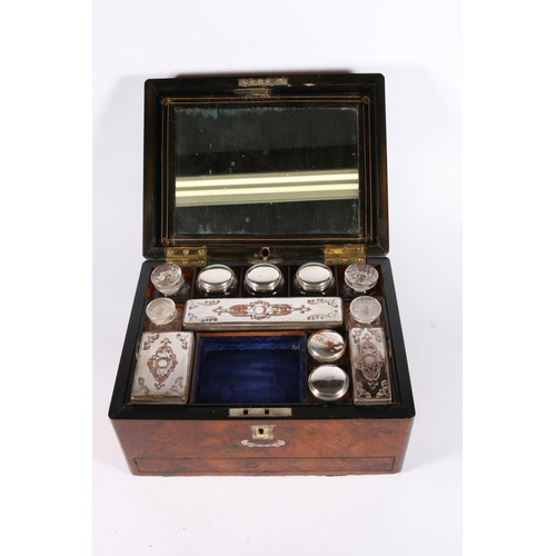 349 - Victorian walnut toilet box, the hinged top opening to reveal a fitted interior with silver plated a... 