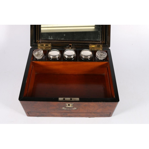 349 - Victorian walnut toilet box, the hinged top opening to reveal a fitted interior with silver plated a... 