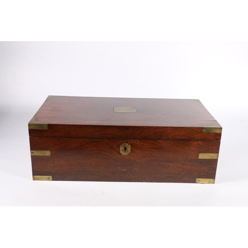 350 - Victorian writing slope, with campaign style brass mounts and recessed handles, the interior fully f... 