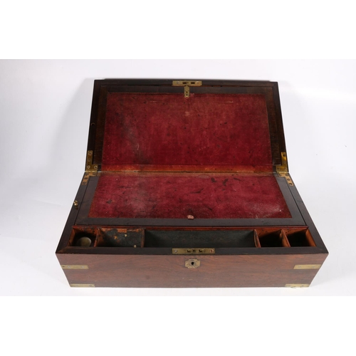 350 - Victorian writing slope, with campaign style brass mounts and recessed handles, the interior fully f... 