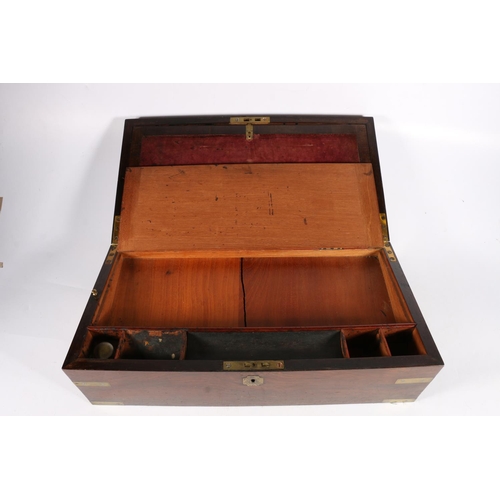 350 - Victorian writing slope, with campaign style brass mounts and recessed handles, the interior fully f... 