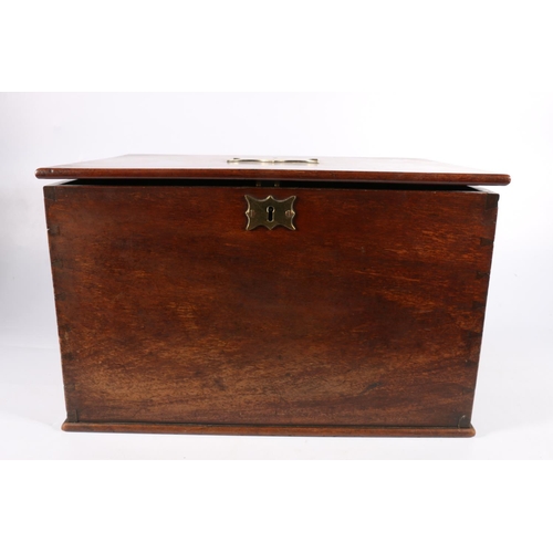 354 - 19th c. mahogany hinged box with brass shaped plaque to top inscribed, 