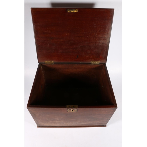 354 - 19th c. mahogany hinged box with brass shaped plaque to top inscribed, 