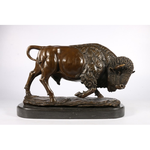 368 - After Antoine-Louis Barye, bronze sculpture of American Bison, signed, 25cm high.