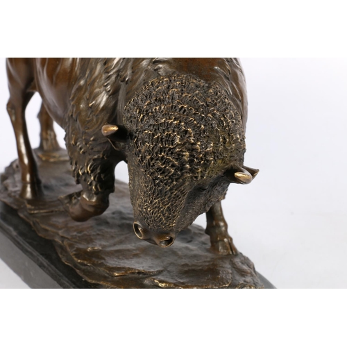 368 - After Antoine-Louis Barye, bronze sculpture of American Bison, signed, 25cm high.