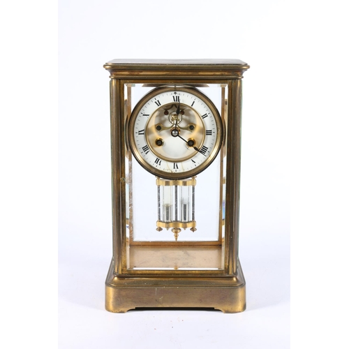 380 - French gilt brass four glass mantel clock, the white enamel dial with Roman numerals, with brocot es... 