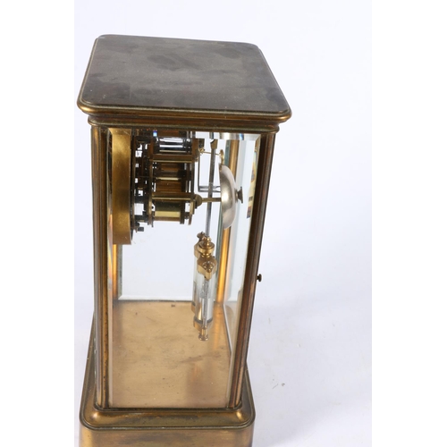 380 - French gilt brass four glass mantel clock, the white enamel dial with Roman numerals, with brocot es... 