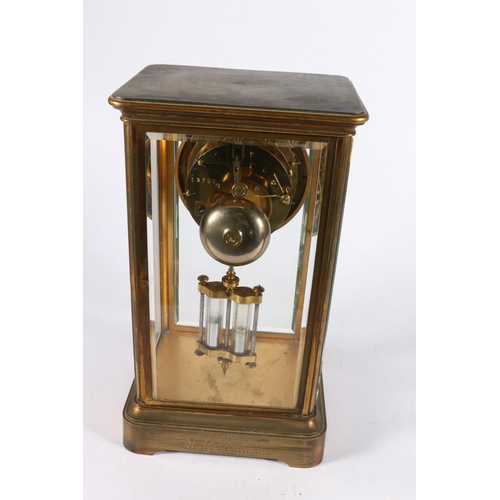 380 - French gilt brass four glass mantel clock, the white enamel dial with Roman numerals, with brocot es... 