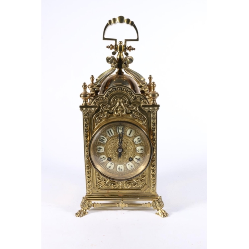 382 - French gilt brass pendant lantern style mantle clock, the dial with individual enamelled Arabic nume... 