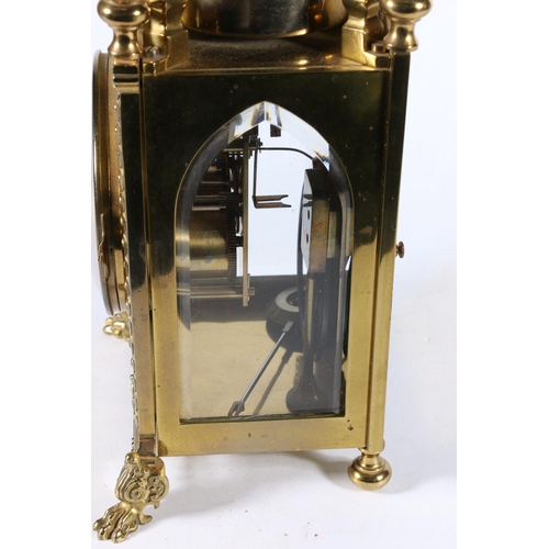 382 - French gilt brass pendant lantern style mantle clock, the dial with individual enamelled Arabic nume... 