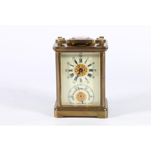 385 - 19th c. French carriage clock with barometer to dial, and compass to top, formerly also with thermom... 