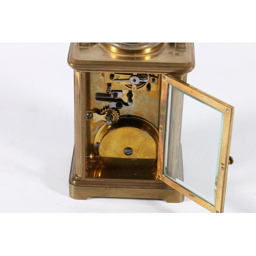 385 - 19th c. French carriage clock with barometer to dial, and compass to top, formerly also with thermom... 