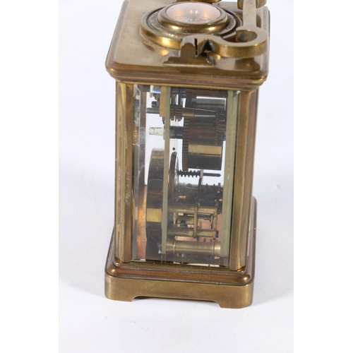 385 - 19th c. French carriage clock with barometer to dial, and compass to top, formerly also with thermom... 