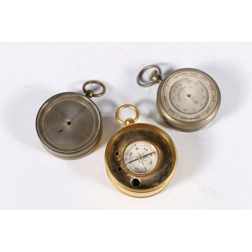 386 - Group of three pocket barometers, two with compasses, largest 5cm dia.