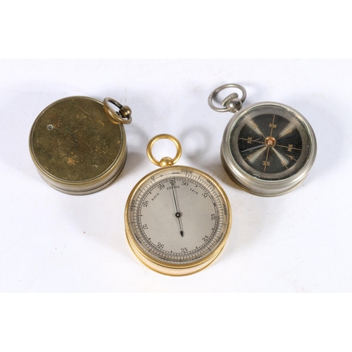 386 - Group of three pocket barometers, two with compasses, largest 5cm dia.