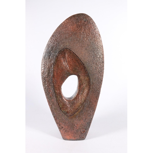 455 - SHAUN HALL, Blade, a studio art pottery raku fired vase with copper lustre glaze, cut hole design, s... 