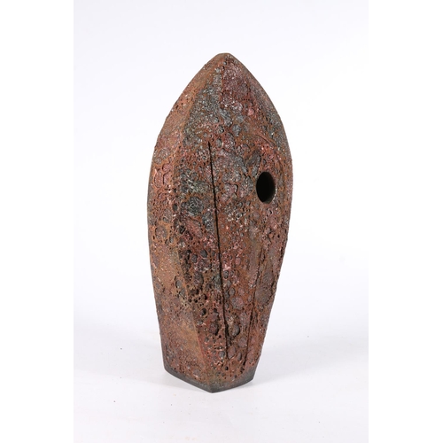 456 - SHAUN HALL, Magma, a studio art pottery raku fired vase with textured volcanic lava style blistering... 