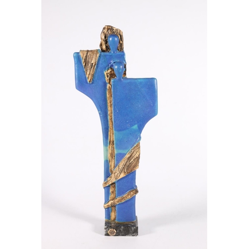 458 - Studio art pottery sculpture in the form of blue angels with outstretched wings and unglazed texture... 