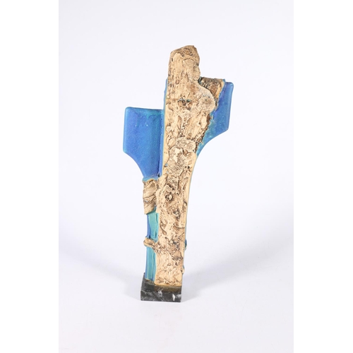 458 - Studio art pottery sculpture in the form of blue angels with outstretched wings and unglazed texture... 