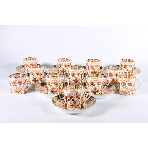 461 - Late 19th / early 20th c.  Stevenson and Hancock Derby coffee cups and saucers, in Imari palette wit... 