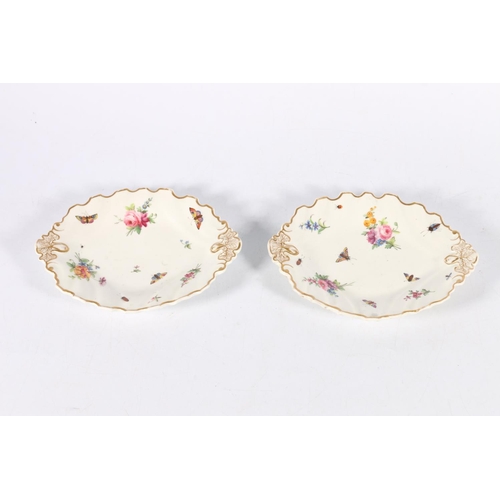 462 - Pair of Chelsea dishes of ribbed oval design with castellated rim, the handles and rim gilded with f... 