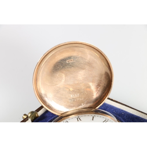 119 - 9ct gold cased full hunter keyless pocket watch by Waltham of USA, the white enamelled dial with Rom... 