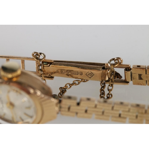 133 - Ladies 9ct gold cased Favre Leuba wristwatch on 9ct gold bracelet, 14g gross.