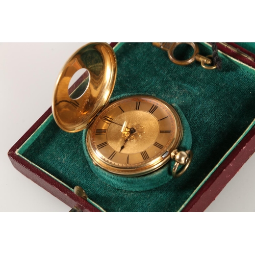 193 - Edwardian 18ct gold half hunter ladies fob watch, movement marked WC&S. 3cm, 34g gross. 