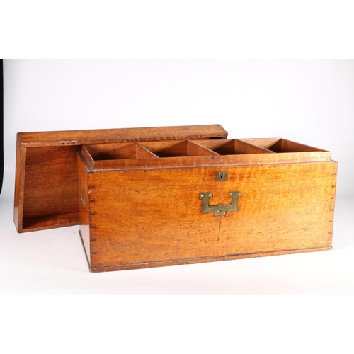 361 - 19th c. campaign traveling box with sunken handles to sides and front, 26 x 55 x 25cm.