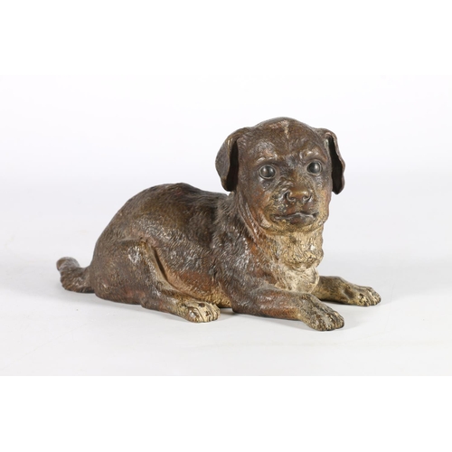 363 - Victorian French bronze of a puppy dog lying down, marked to underside 'Depose', and diamond mark da... 