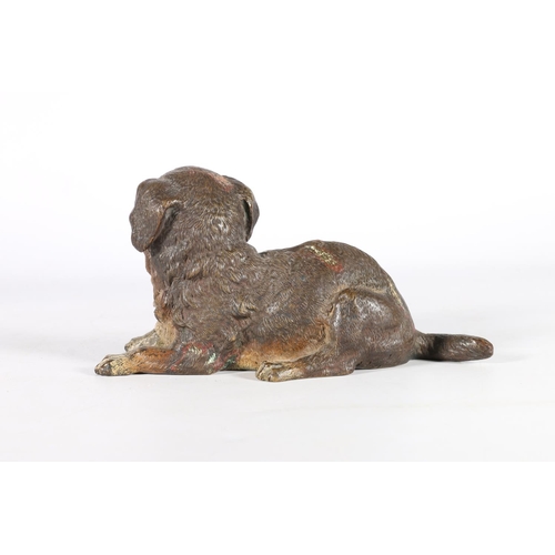 363 - Victorian French bronze of a puppy dog lying down, marked to underside 'Depose', and diamond mark da... 