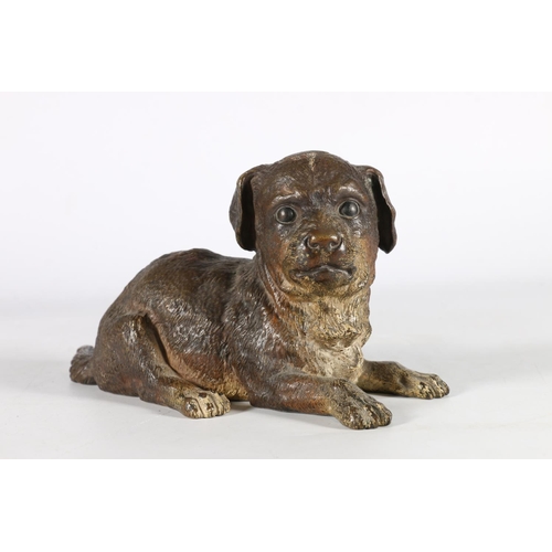 363 - Victorian French bronze of a puppy dog lying down, marked to underside 'Depose', and diamond mark da... 